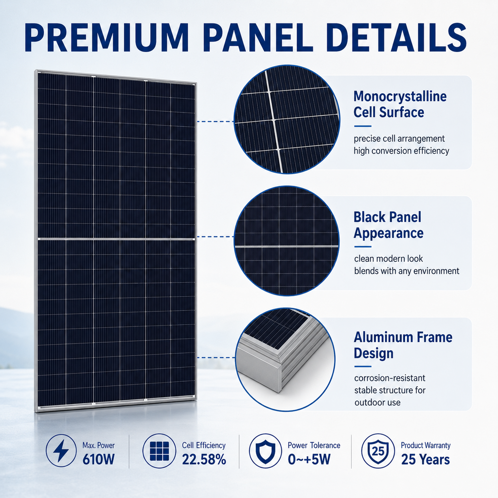 Tongwei High-efficiency 610W Monocrystalline Silicon Photovoltaic Panels 25-year Warranty for Solar Power System Home