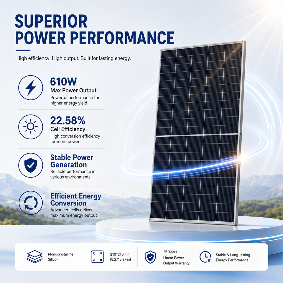 610W N-Type Monocrystalline Double-Glass Solar Panel 23.18% Efficiency