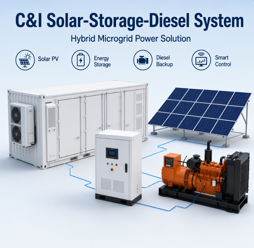 High-Efficiency Industrial Commercial Microgrid Solar-Storage-Diesel Hybrid System